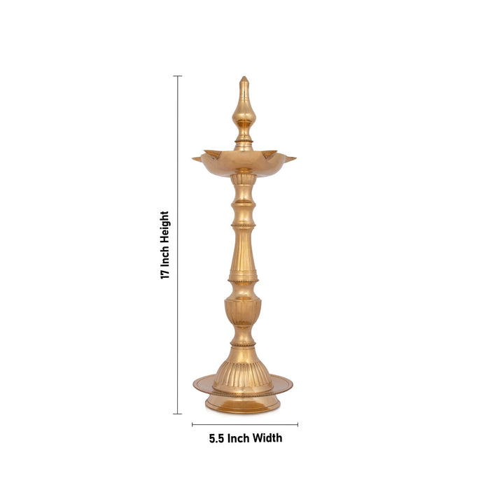 Kerala Kuthu Vilakku - 17 x 5.5 Inches | Kerala Vilakku/ 5 Face Brass Lamp/ Kerala Diya for Pooja