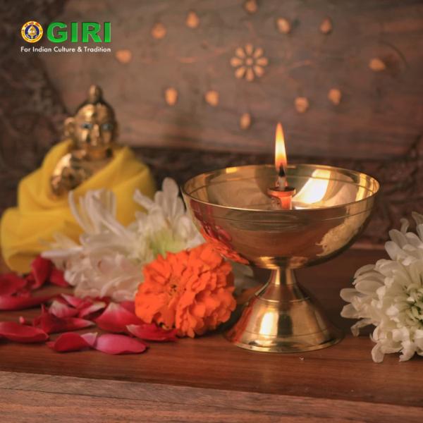 Nanda Deepam With Base - 2 x 2.75 Inches | Brass Lamp/ Nandha Vilakku/ Brass Pooja Diya for Home