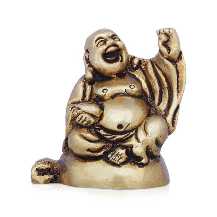 Happy Man Idol - 2 x 1.75 Inches | Antique Brass Idol/ Laughing Buddha Statue for Home Decor