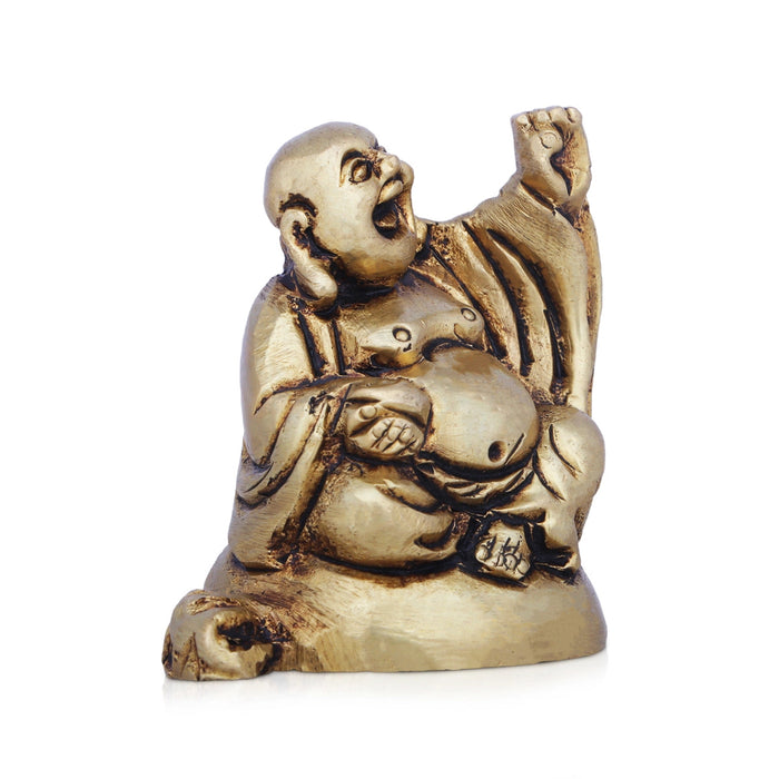 Happy Man Idol - 2 x 1.75 Inches | Antique Brass Idol/ Laughing Buddha Statue for Home Decor
