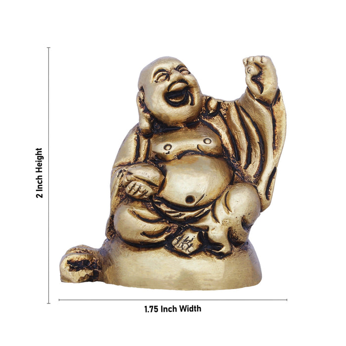 Happy Man Idol - 2 x 1.75 Inches | Antique Brass Idol/ Laughing Buddha Statue for Home Decor