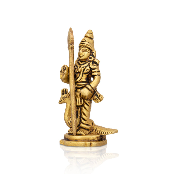Murugan Statue With Peacock Standing On Base - 3.5 x 2 Inches | Antique Brass Idol/ Kartikeya Statue For Pooja