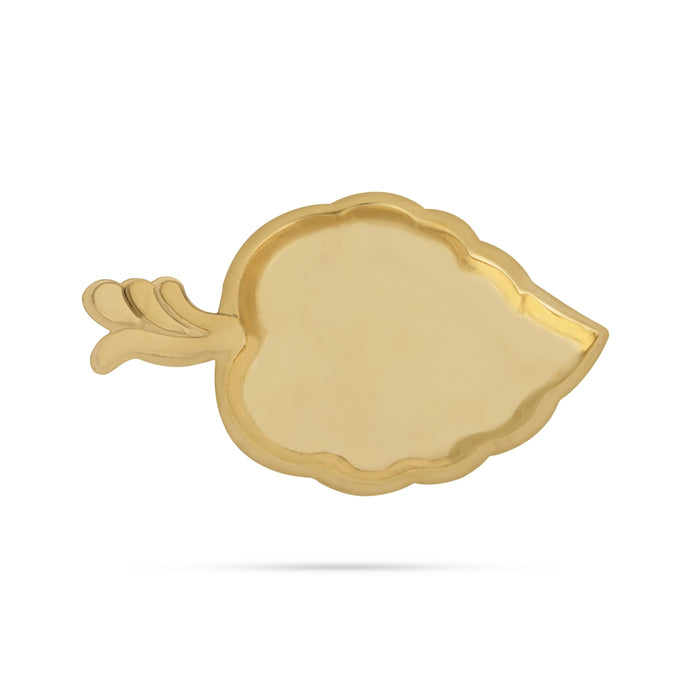 Brass Plate - 5.5 x 3.5 Inches | Decorative Leaf Design Plate/ Pooja thali Tray