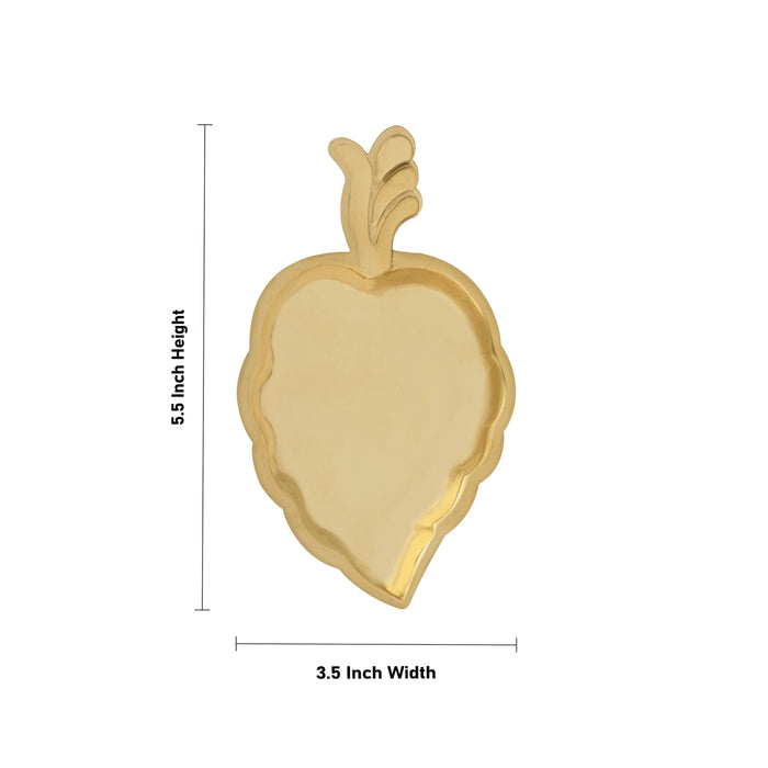 Brass Plate - 5.5 x 3.5 Inches | Decorative Leaf Design Plate/ Pooja thali Tray