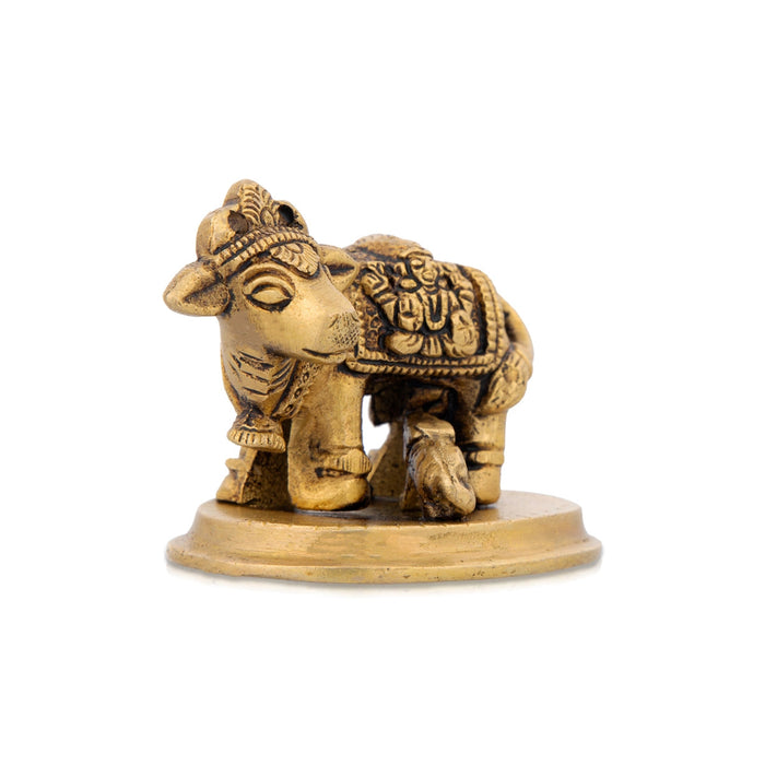 Cow With Calf Idol With Base - 2 x 2.75 Inches | Brass Idol/ Antique Polish Cow And Calf Statue for Pooja