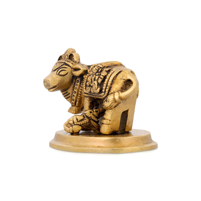 Cow With Calf Idol With Base - 2 x 2.75 Inches | Brass Idol/ Antique Polish Cow And Calf Statue for Pooja