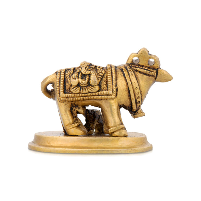 Cow With Calf Idol With Base - 2 x 2.75 Inches | Brass Idol/ Antique Polish Cow And Calf Statue for Pooja