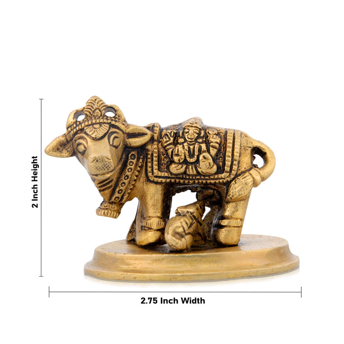 Cow With Calf Idol With Base - 2 x 2.75 Inches | Brass Idol/ Antique Polish Cow And Calf Statue for Pooja