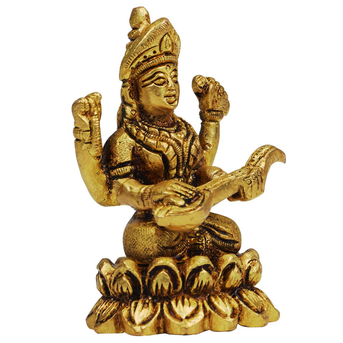 Saraswati Statue - 3 Inches | Saraswathi Statue/ Antique Brass Statue for Pooja/ 250 Gms Approx