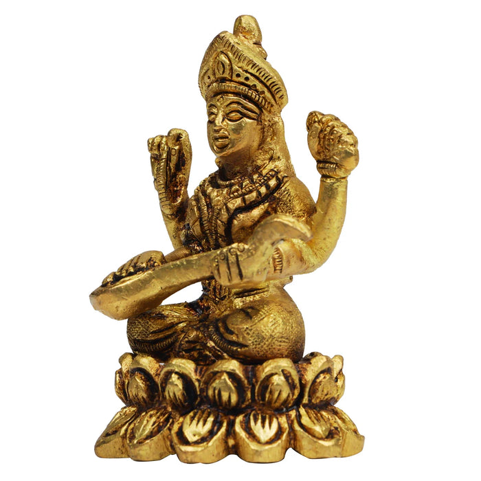 Saraswati Statue - 3 Inches | Saraswathi Statue/ Antique Brass Statue for Pooja/ 250 Gms Approx