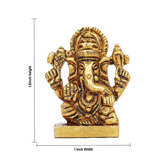 Ganesh Idol - 1.5 X 1 Inches | Antique Brass Statue/ Sitting Vinayagar Statue For Pooja