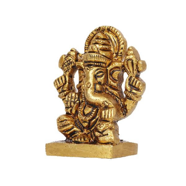 Ganesh Idol - 1.5 X 1 Inches | Antique Brass Statue/ Sitting Vinayagar Statue For Pooja