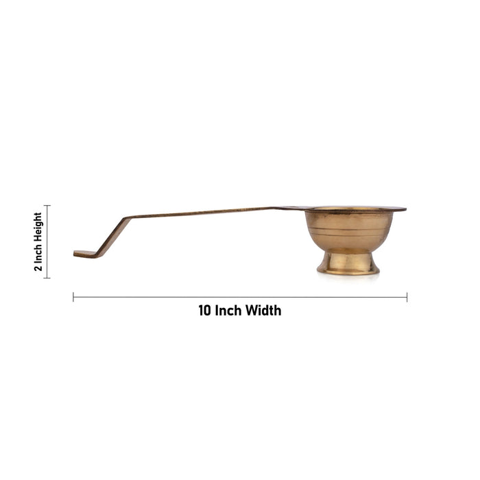 Brass Aarti With Handle - 2 x 10 Inches | Laddle Camphor Burner/ Kapoor Dhani/ Karpura Aarti for Pooja