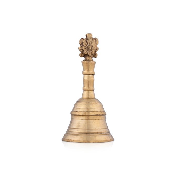 Hand Bell - 4.25 x 2 Inches | Brass Bell/ Shankh Chakra Handle Pooja Bell for Home/ 180 Gms Approx