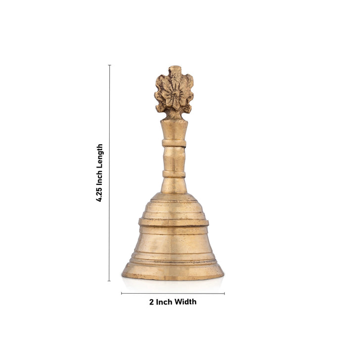 Hand Bell - 4.25 x 2 Inches | Brass Bell/ Shankh Chakra Handle Pooja Bell for Home/ 180 Gms Approx