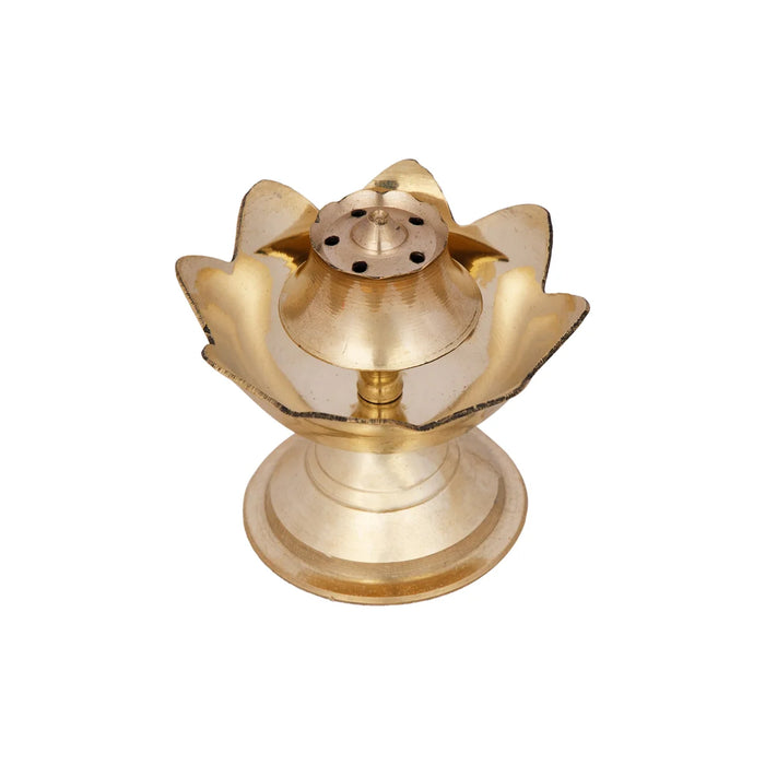 Agarbathi Stand - 2 x 2.5 Inches | Lotus Design Brass Incense Holder for Pooja/ 60 Gms Approx