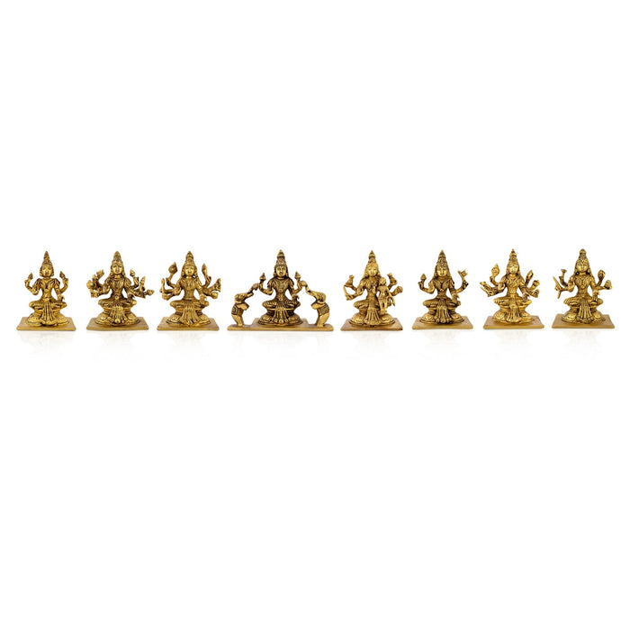 Ashtalakshmi Idol With Base Set - 5 x 4.5 Inches | Sitting Ashtalaxmi Murti/ Antique Brass Idol for Pooja