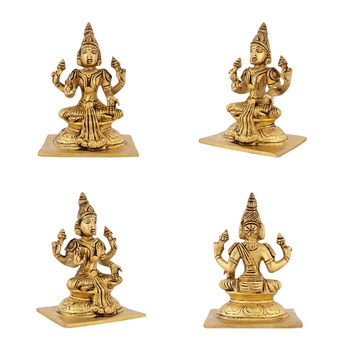 Ashtalakshmi Idol With Base Set - 5 x 4.5 Inches | Sitting Ashtalaxmi Murti/ Antique Brass Idol for Pooja