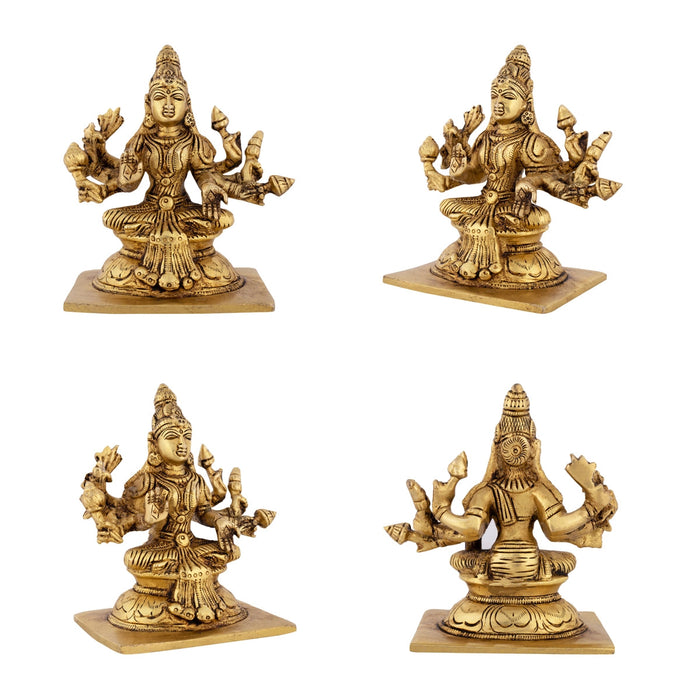 Ashtalakshmi Idol With Base Set - 5 x 4.5 Inches | Sitting Ashtalaxmi Murti/ Antique Brass Idol for Pooja