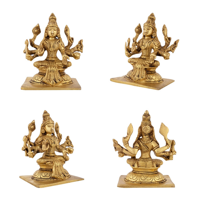Ashtalakshmi Idol With Base Set - 5 x 4.5 Inches | Sitting Ashtalaxmi Murti/ Antique Brass Idol for Pooja