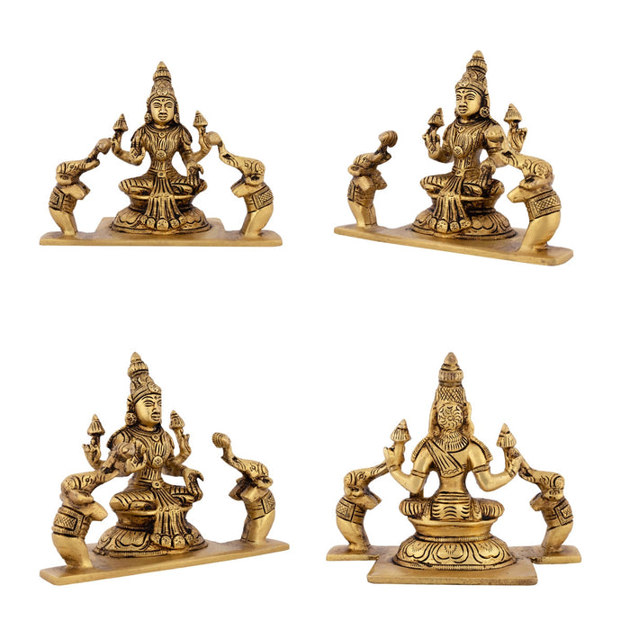 Ashtalakshmi Idol With Base Set - 5 x 4.5 Inches | Sitting Ashtalaxmi Murti/ Antique Brass Idol for Pooja