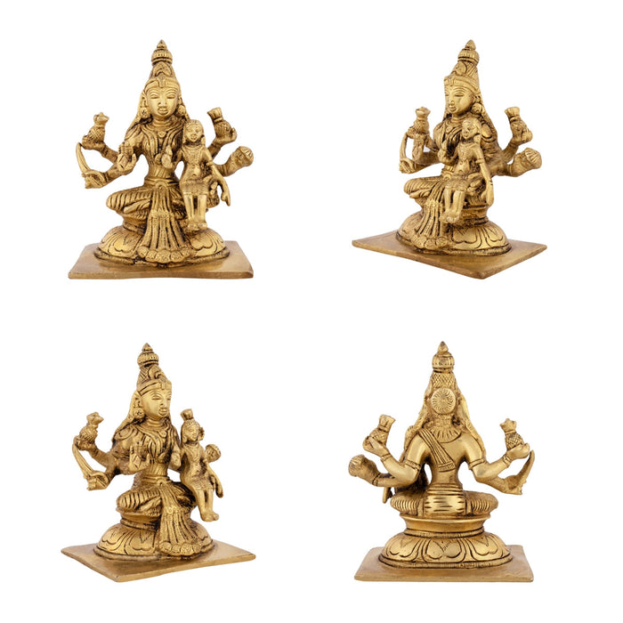 Ashtalakshmi Idol With Base Set - 5 x 4.5 Inches | Sitting Ashtalaxmi Murti/ Antique Brass Idol for Pooja