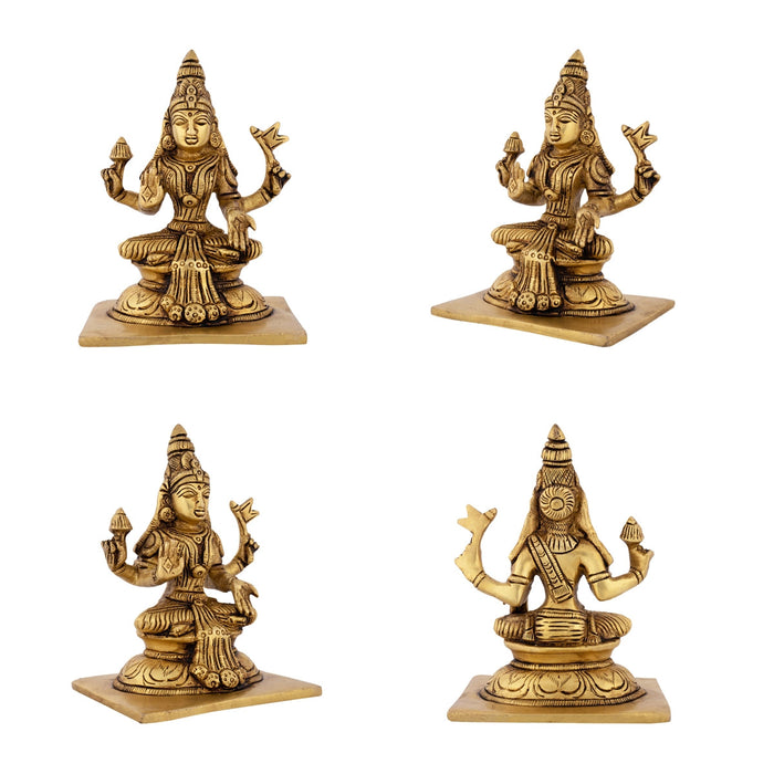 Ashtalakshmi Idol With Base Set - 5 x 4.5 Inches | Sitting Ashtalaxmi Murti/ Antique Brass Idol for Pooja