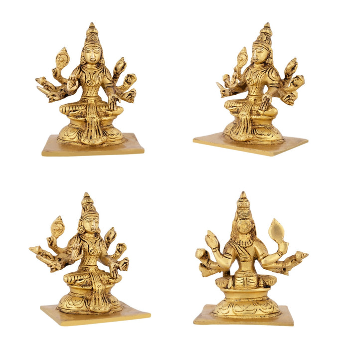 Ashtalakshmi Idol With Base Set - 5 x 4.5 Inches | Sitting Ashtalaxmi Murti/ Antique Brass Idol for Pooja