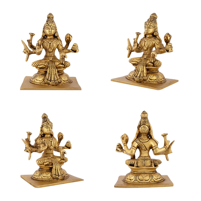 Ashtalakshmi Idol With Base Set - 5 x 4.5 Inches | Sitting Ashtalaxmi Murti/ Antique Brass Idol for Pooja
