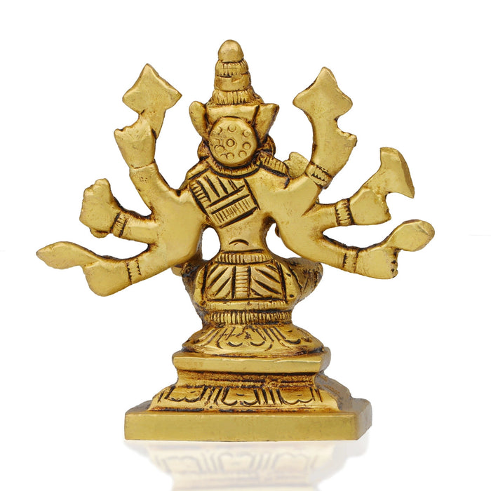 Varahi Amman Statue Sitting On Base - 3.5 x 3.5 Inches | Antique Brass Idol/ Varahi Statue With 8 Hand for Worship