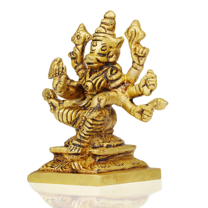 Varahi Amman Statue Sitting On Base - 3.5 x 3.5 Inches | Antique Brass Idol/ Varahi Statue With 8 Hand for Worship