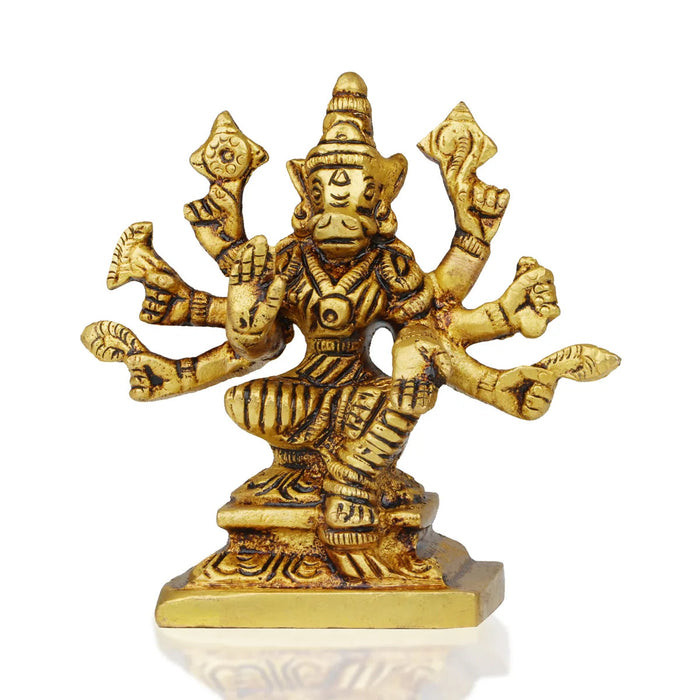 Varahi Amman Statue Sitting On Base - 3.5 x 3.5 Inches | Antique Brass Idol/ Varahi Statue With 8 Hand for Worship