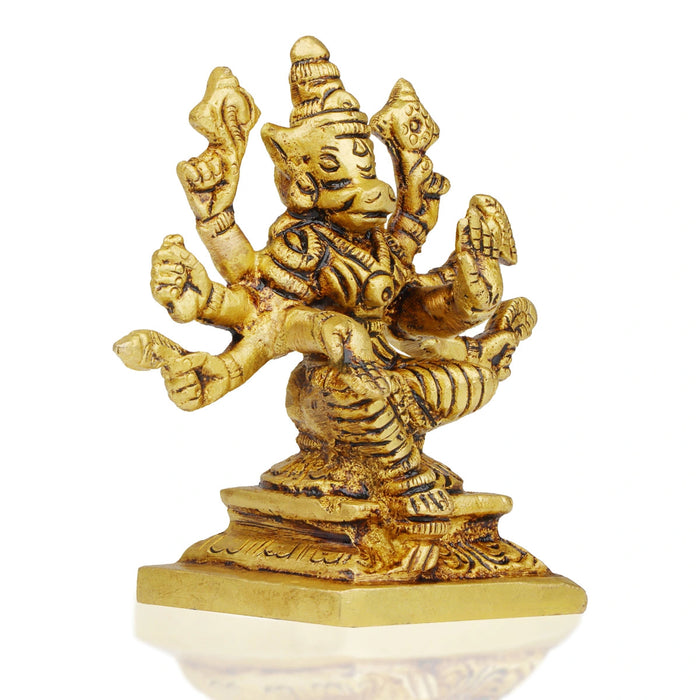 Varahi Amman Statue Sitting On Base - 3.5 x 3.5 Inches | Antique Brass Idol/ Varahi Statue With 8 Hand for Worship