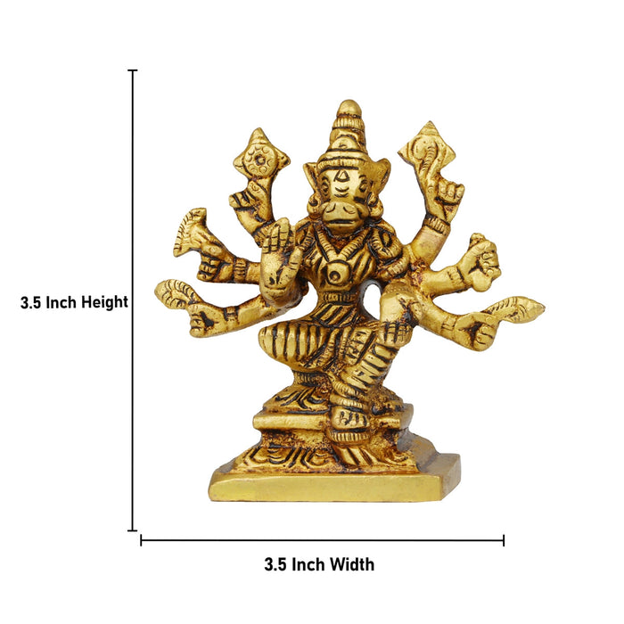 Varahi Amman Statue Sitting On Base - 3.5 x 3.5 Inches | Antique Brass Idol/ Varahi Statue With 8 Hand for Worship