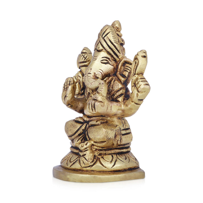 Ganesha Statue Sitting On Base - 3 x 2.5 Inches | Antique Brass Idol/ Vinayaka Idol/ Ganapathy Idol for Pooja