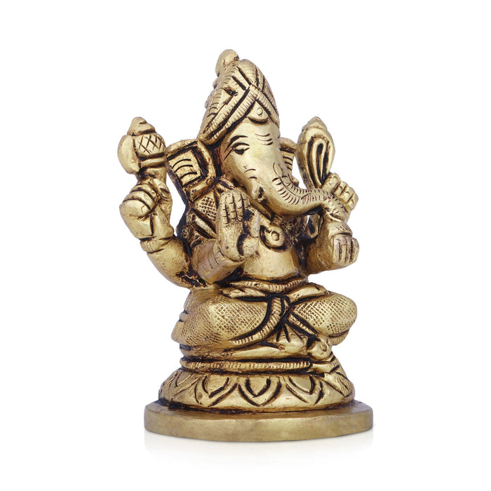 Ganesha Statue Sitting On Base - 3 x 2.5 Inches | Antique Brass Idol/ Vinayaka Idol/ Ganapathy Idol for Pooja