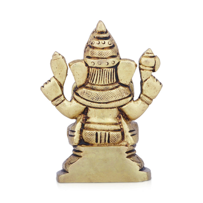 Ganesha Statue Sitting On Base - 3 x 2.5 Inches | Antique Brass Idol/ Vinayaka Idol/ Ganapathy Idol for Pooja