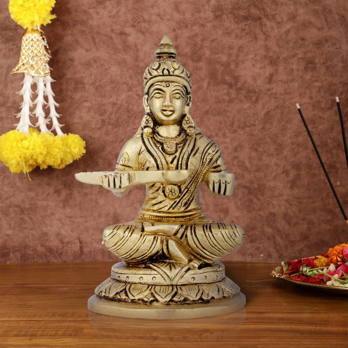 Annapoorani Idol - 5.5 Inches | Antique Brass Statue/ Anna Purana Devi Statue for Puja/ 1.200 Kgs Approx