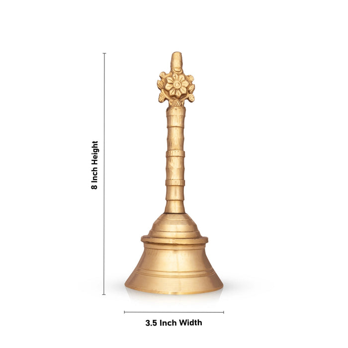 Brass Hand Bell - 8 x 3.5 Inches | Shankh Chakra Handle Pooja Bell/ Brass Bell for Home