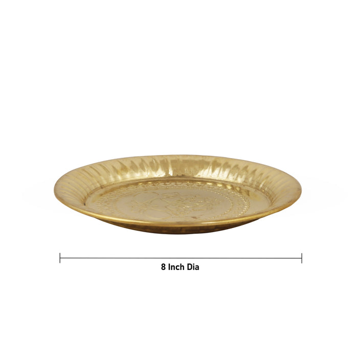 Brass Plate - 8 Inches | Nagas Beading Thali Plate/ Pooja Plate for Home/ 160 Gms Approx