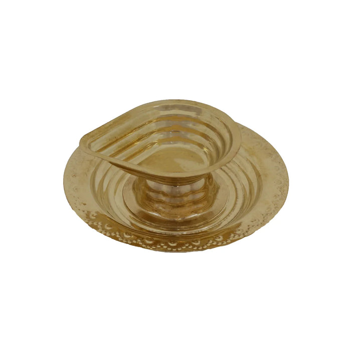 One Mukh Deep with Plate - 1.5 x 4 Inches | Brass Lamp/ Diya/ 1 Mukh Deep for Home/ 50 Gms Approx