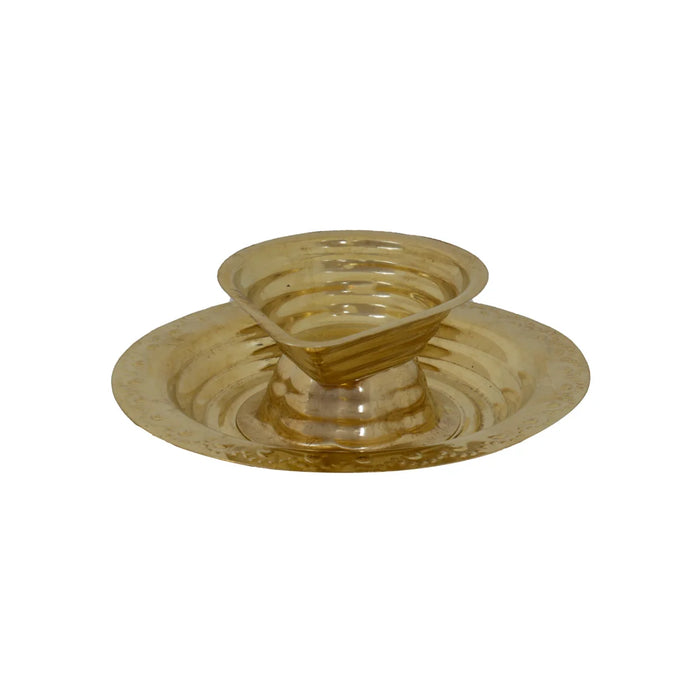 One Mukh Deep with Plate - 1.5 x 4 Inches | Brass Lamp/ Diya/ 1 Mukh Deep for Home/ 50 Gms Approx