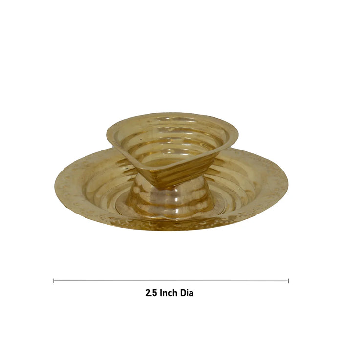 One Mukh Deep with Plate - 1.5 x 4 Inches | Brass Lamp/ Diya/ 1 Mukh Deep for Home/ 50 Gms Approx