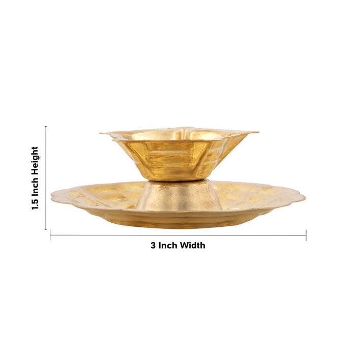 5 Face Brass Lamp With Plate - 1.5 x 3 Inches | Brass Pooja Diya/ Brass Deepam/ Brass Vilakku for Home