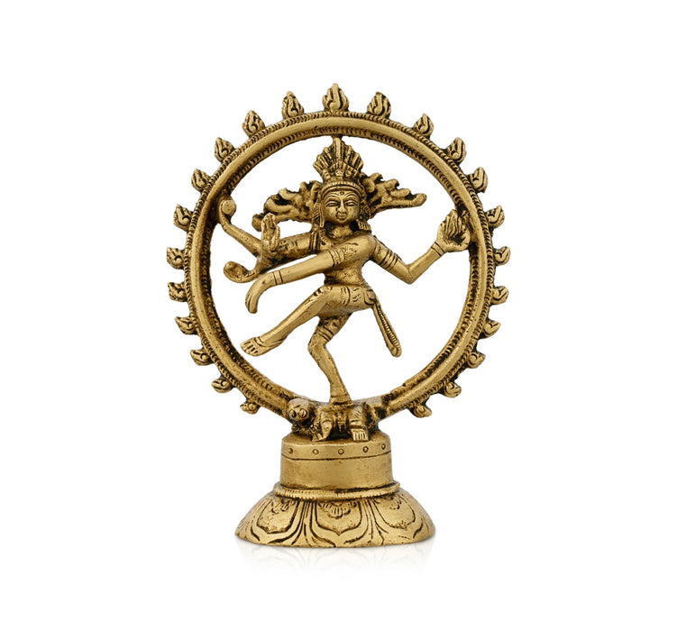 Natraj Statue With Base - 5.5 x 4 Inches | Antique Brass Idol/ Natraj Murti/ Nataraja Idol for Pooja