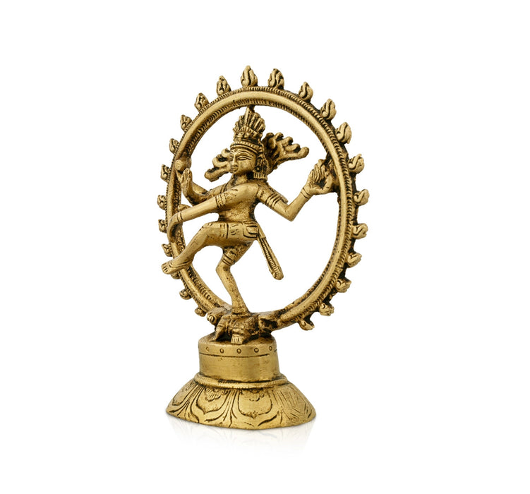 Natraj Statue With Base - 5.5 x 4 Inches | Antique Brass Idol/ Natraj Murti/ Nataraja Idol for Pooja