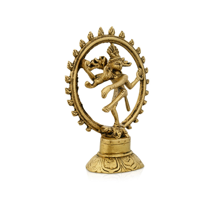 Natraj Statue With Base - 5.5 x 4 Inches | Antique Brass Idol/ Natraj Murti/ Nataraja Idol for Pooja