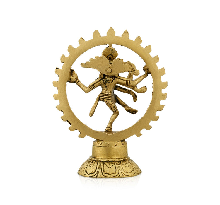 Natraj Statue With Base - 5.5 x 4 Inches | Antique Brass Idol/ Natraj Murti/ Nataraja Idol for Pooja