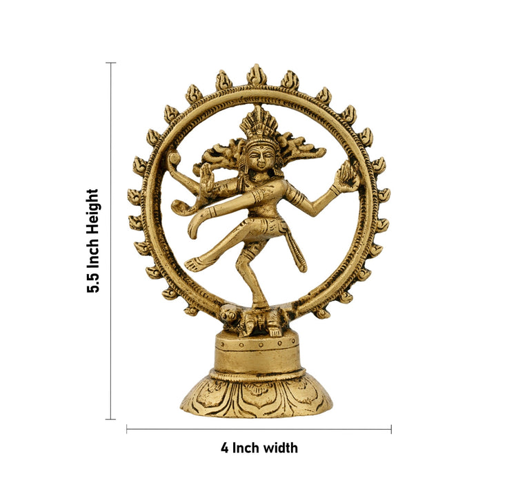 Natraj Statue With Base - 5.5 x 4 Inches | Antique Brass Idol/ Natraj Murti/ Nataraja Idol for Pooja