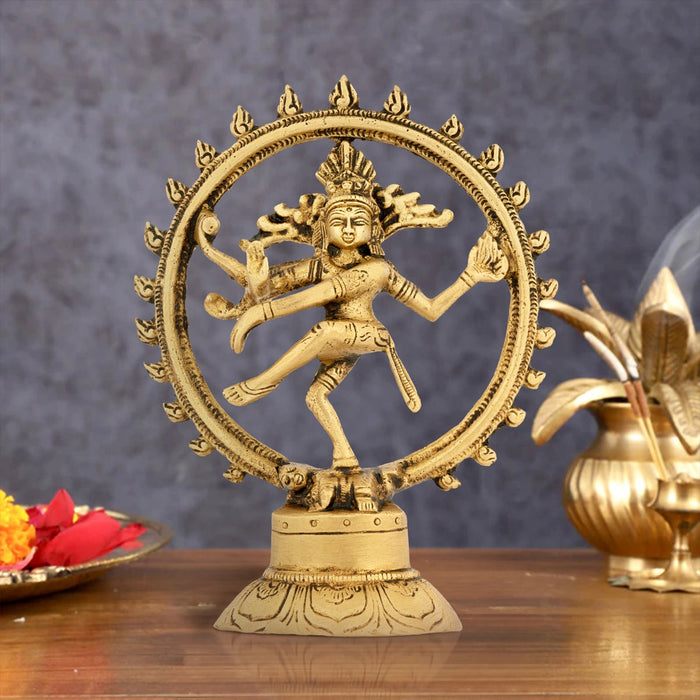 Natraj Statue With Base - 5.5 x 4 Inches | Antique Brass Idol/ Natraj Murti/ Nataraja Idol for Pooja